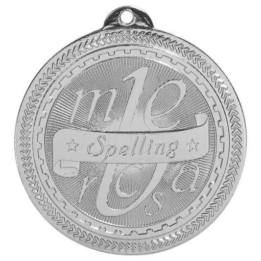 Bright Silver 2" Spelling Laserable BriteLazer Medal