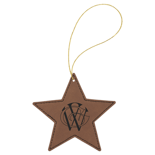 Dark Brown Gold Laserable Leatherette Star Ornament with String
