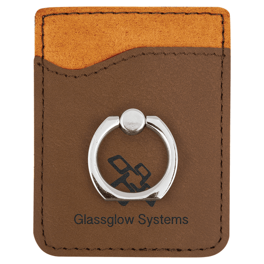 Dark Brown Laserable Leatherette Phone Wallet with Silver Ring