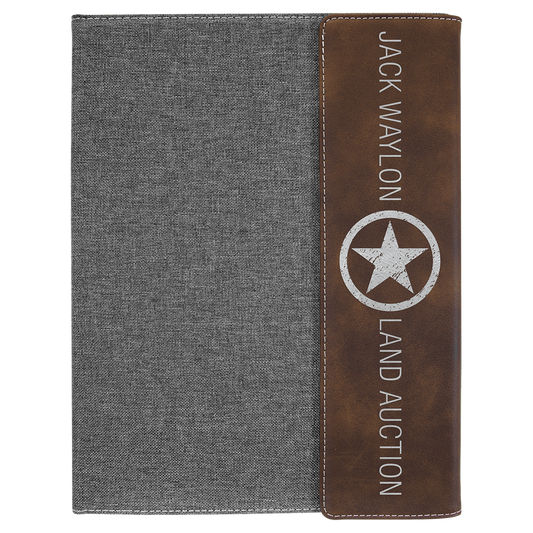 Rustic/Silver Laserable Leatherette/Gray 9 1/2"x12" Canvas Portfolio w/Notepad