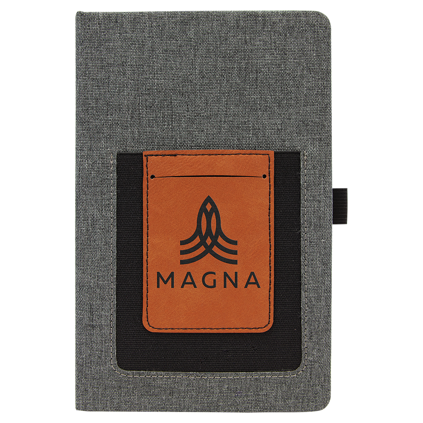 Gray w/Rawhide 5 1/4" x 8 1/4" Laserable Leatherette Journal with Cell/Card Slot