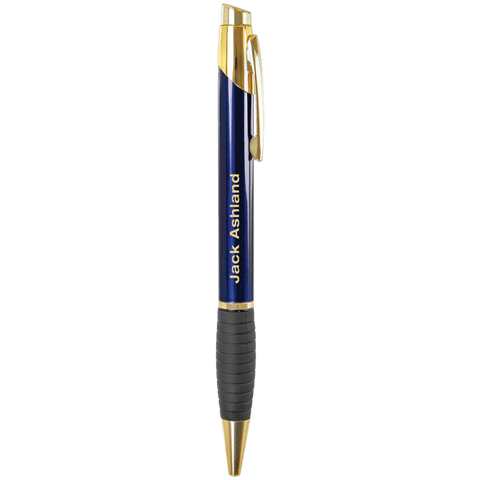 Blue Gloss Brass Ballpoint Pen with Gripper