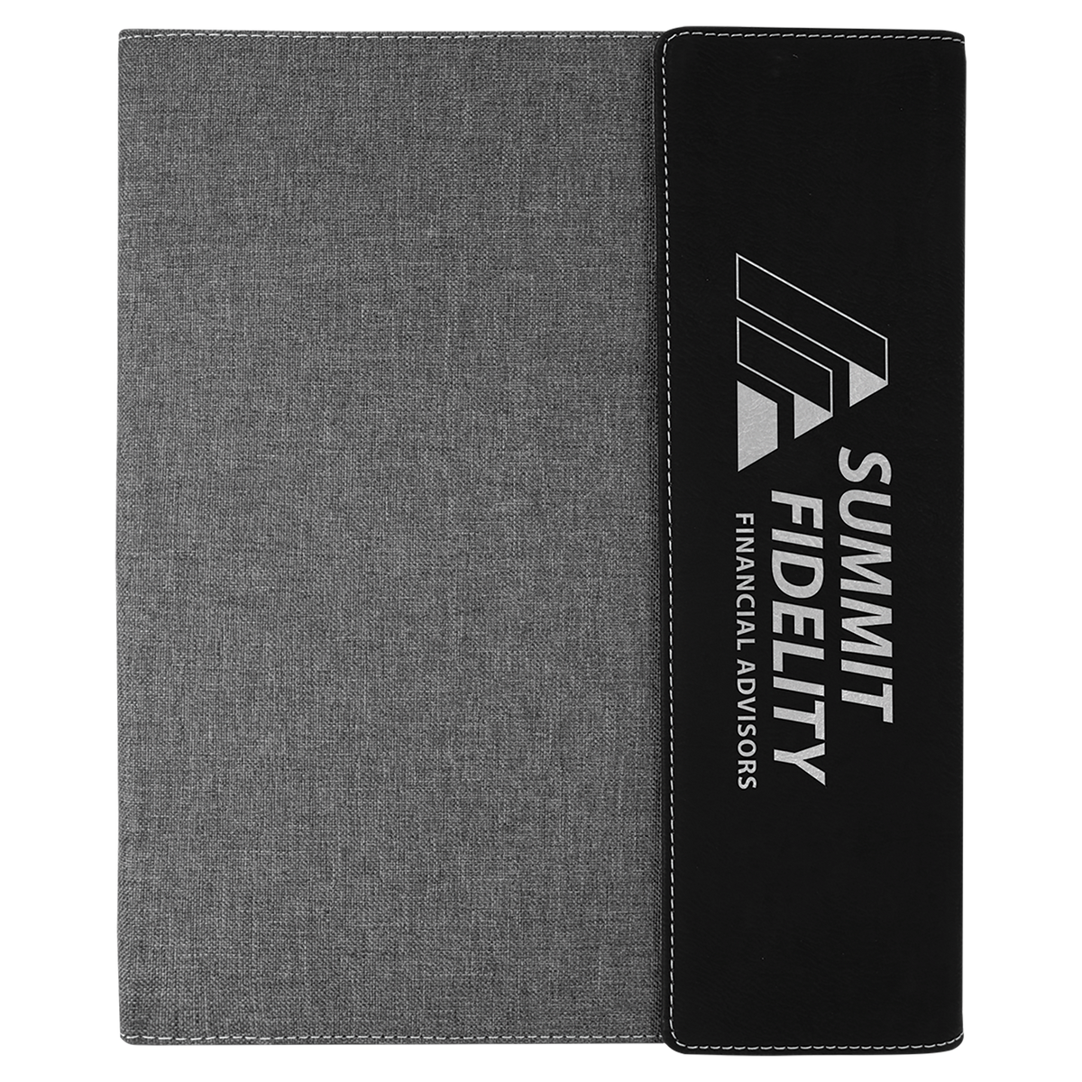 Black/Silver Laserable Leatherette / Gray 9 1/2" x 12" Laserable Leatherette / Canvas Portfolio with Notepad