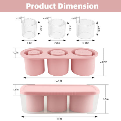 Fu Store Ice Cube Tray for Tumbler Cup 30-40 oz Tumbler 3pcs Silicone Ice Cube Molds With Lid and Bin for Chilling Cocktails Whiskey Drinks Juice Coffee Easy Fill and Release Ice Maker (Pink，40 oz)