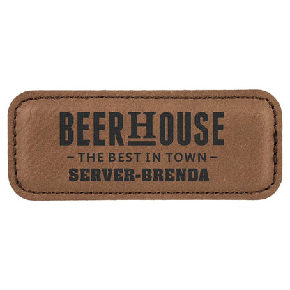 Dark Brown 3 1/4" x 1 1/4" Laserable Leatherette Badge Blank with Magnet