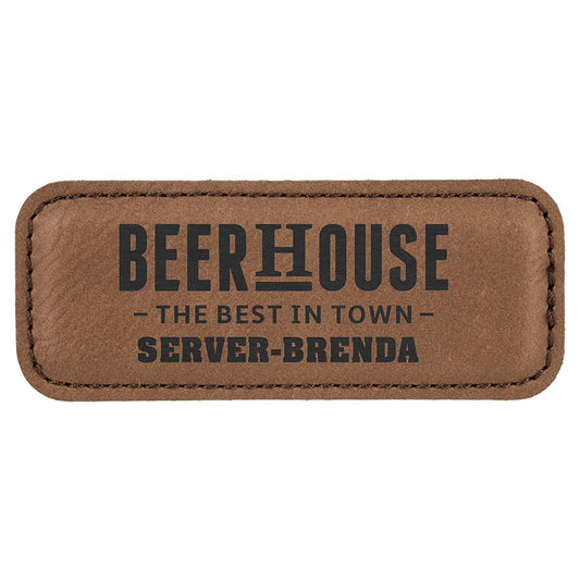 Dark Brown 3 1/4" x 1 1/4" Laserable Leatherette Badge Blank with Magnet