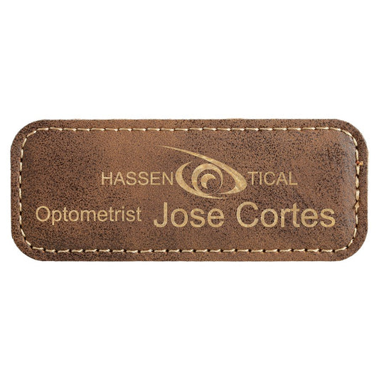 3 1/4" x 1 1/4" Rustic/Gold Laserable Leatherette Badge Blank with Magnet