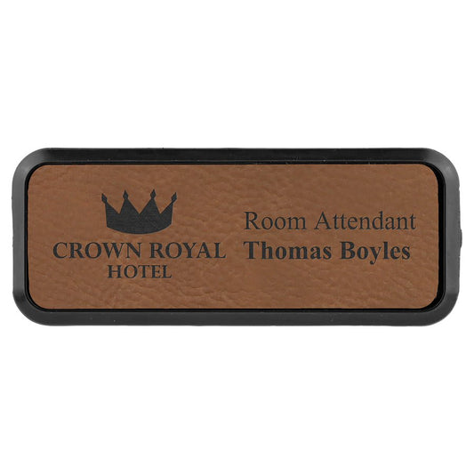 Dark Brown 3" x 1" Laserable Leatherette Round Corner Badge & Frame