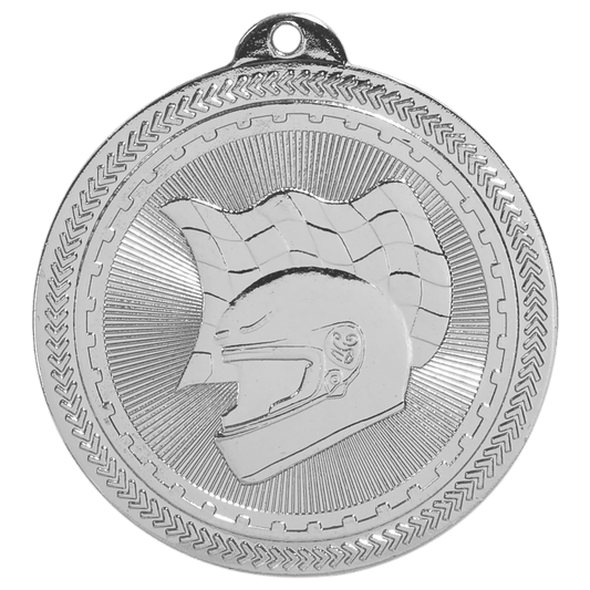 Bright Silver 2" Racing Laserable BriteLazer Medal