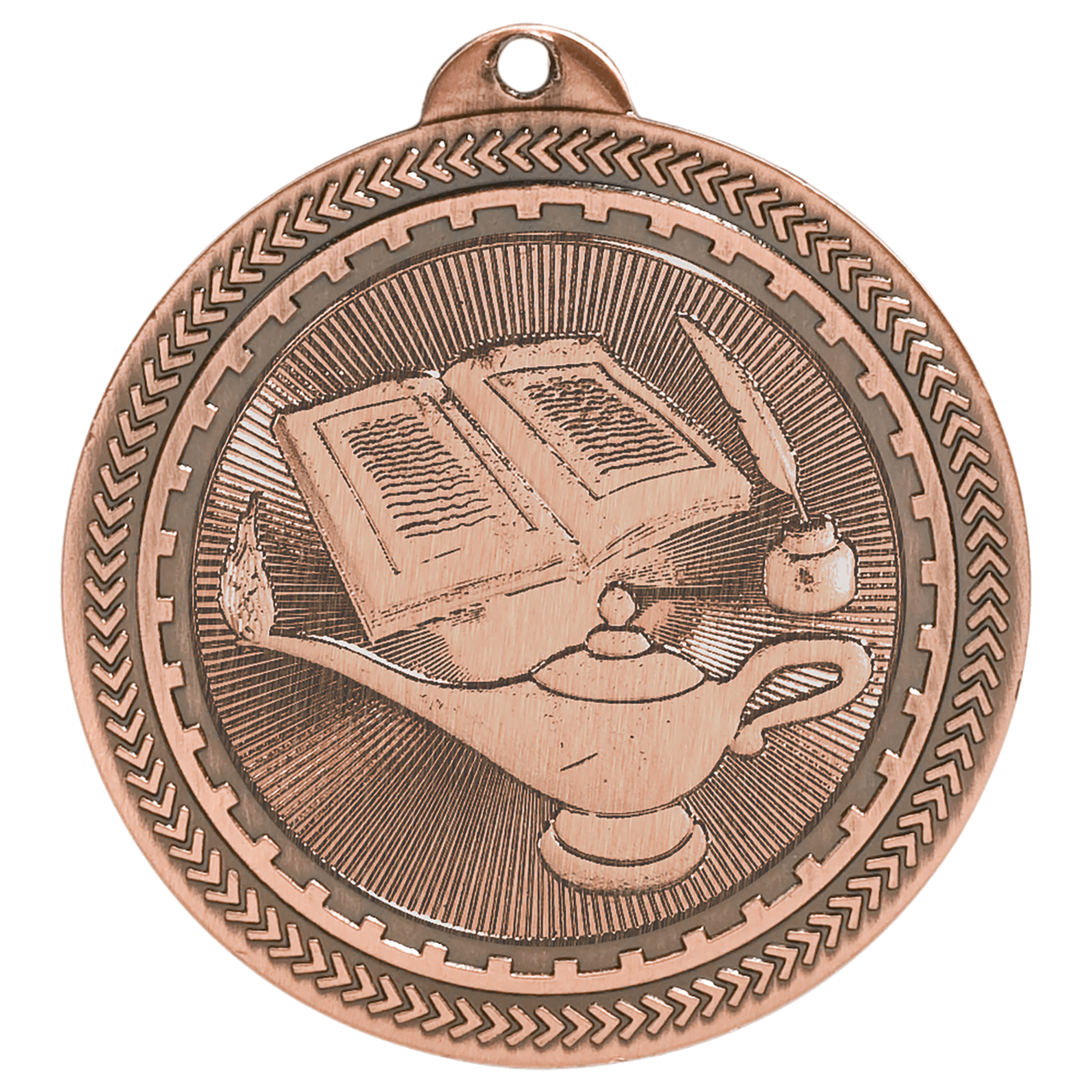 Antique Bronze 2" Lamp of Knowledge Laserable BriteLazer Medal