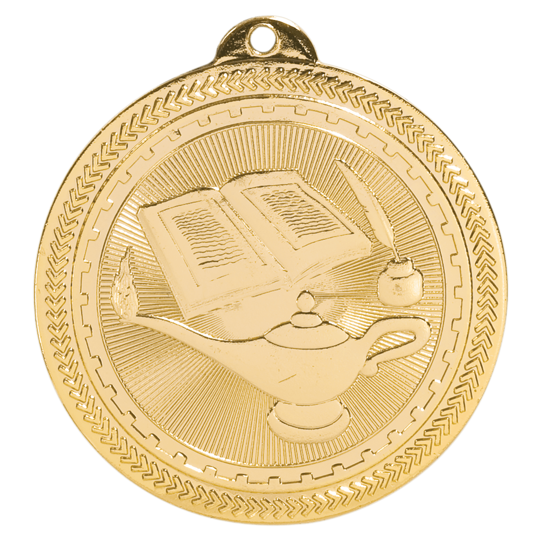 Bright Gold 2" Lamp of Knowledge Laserable BriteLazer Medal