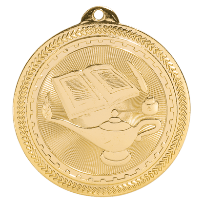 Bright Gold 2" Lamp of Knowledge Laserable BriteLazer Medal