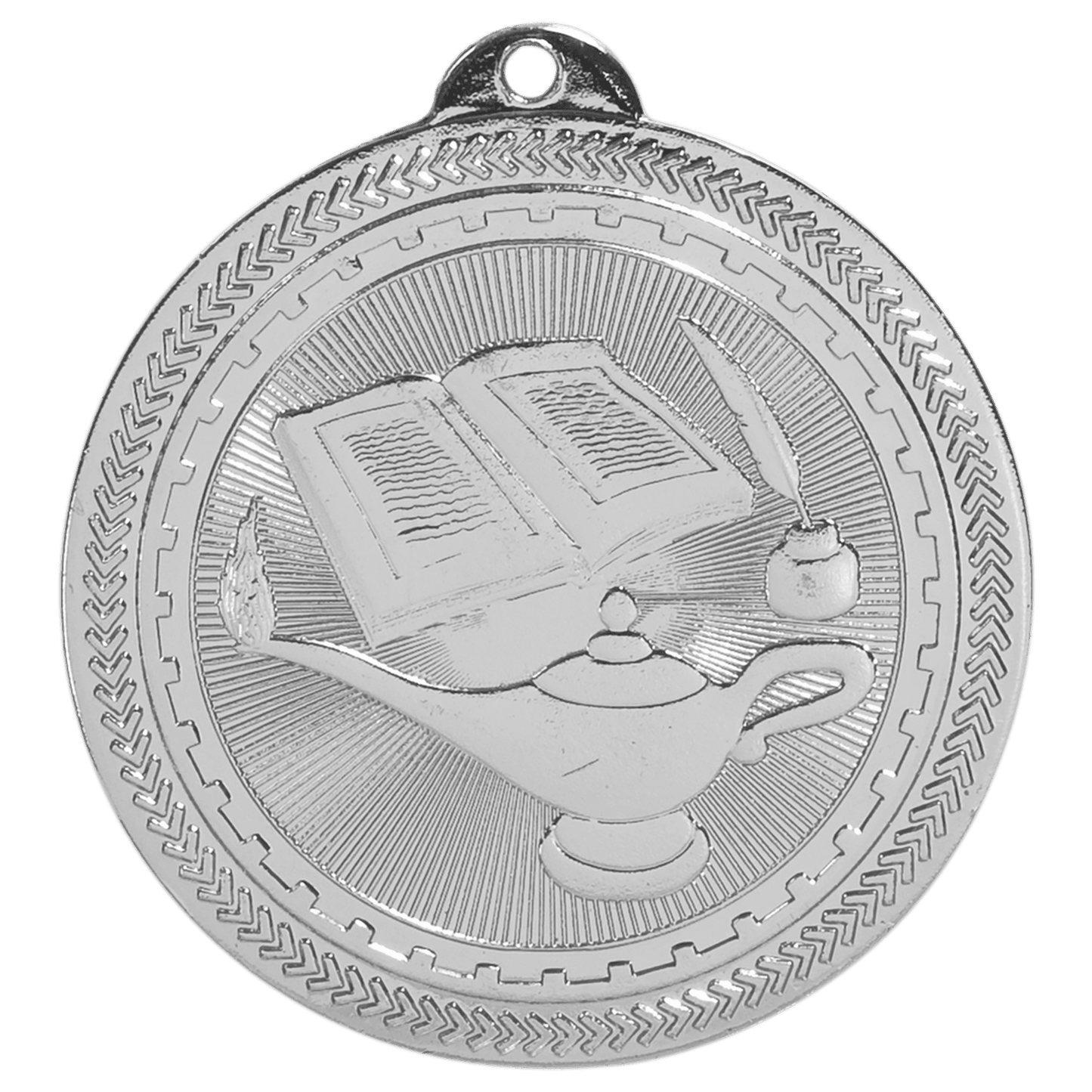 Bright Silver 2" Lamp of Knowledge Laserable BriteLazer Medal