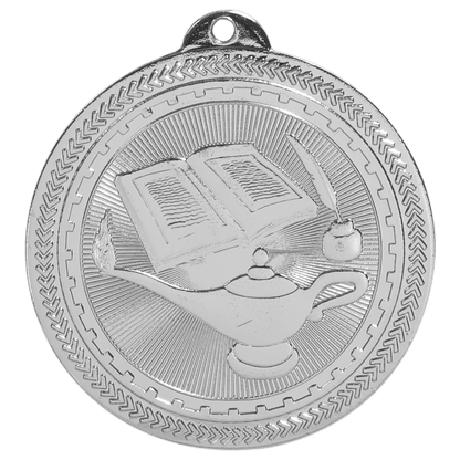 Bright Silver 2" Lamp of Knowledge Laserable BriteLazer Medal