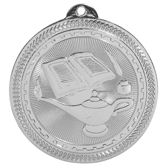 Bright Silver 2" Lamp of Knowledge Laserable BriteLazer Medal