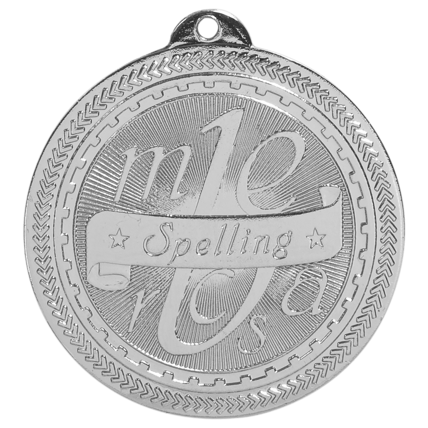 Bright Silver 2" Spelling Laserable BriteLazer Medal