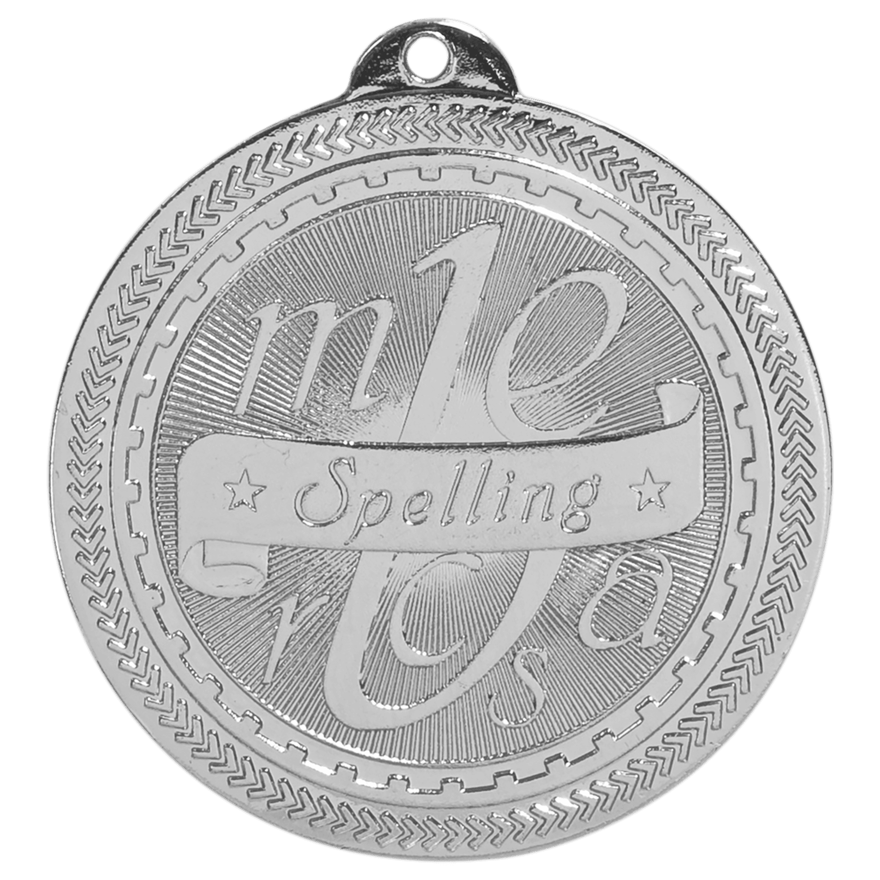 Bright Silver 2" Spelling Laserable BriteLazer Medal