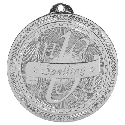 Bright Silver 2" Spelling Laserable BriteLazer Medal