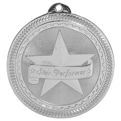 Bright Silver 2" Star Performer Laserable BriteLazer Medal
