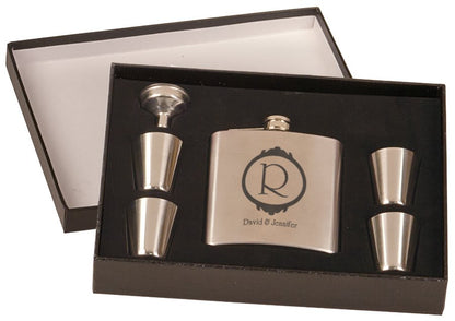 Stainless Steel Flask Set in Black 6 oz. Presentation Box