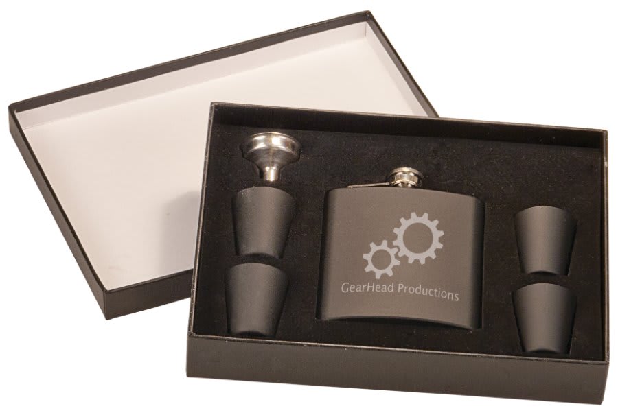 Black Flask Set in Black 6 oz. Matte Presentation Box