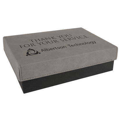 Gray 7 3/8" x 5 3/4" Gift Box with Laserable Leatherette Lid