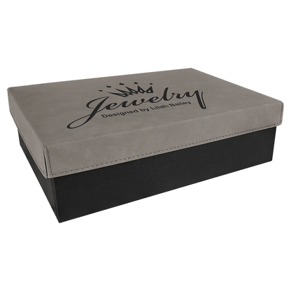 Gray 9 7/8" x 7 1/8" Gift Box with Laserable Leatherette Lid