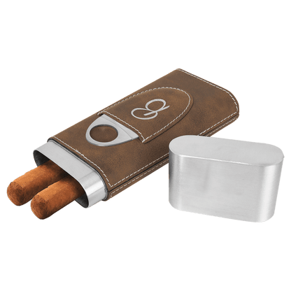 Rustic/Silver Laserable Leatherette Cigar Case with Cutter