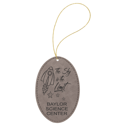 Gray Laserable Leatherette Oval Ornament with Gold String