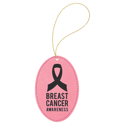Pink Laserable Leatherette Oval Ornament with Gold String