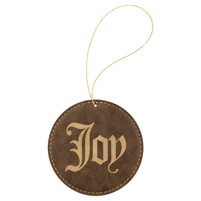 Rustic/Gold Laserable Leatherette Round Ornament with Gold String