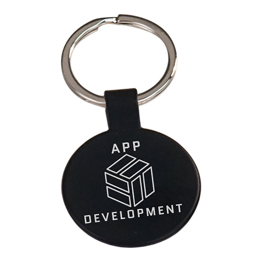 Black 1 1/2" Laserable Round Keychain
