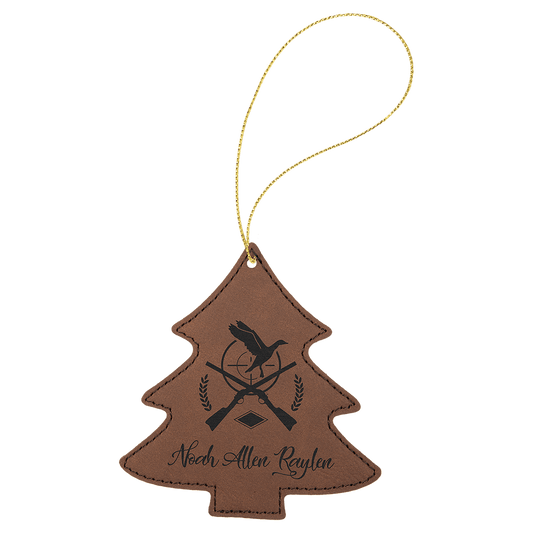 Dark Brown Gold Laserable Leatherette Tree Ornament with String