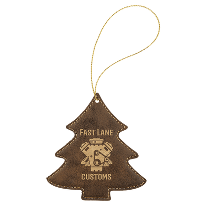 Rustic/Gold Laserable Leatherette Tree Ornament with Gold String