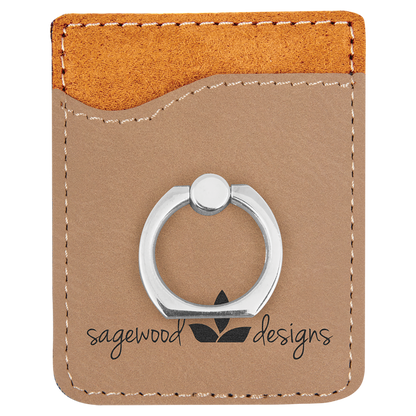 Light Brown Laserable Leatherette Phone Wallet with Silver Ring