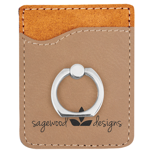 Light Brown Laserable Leatherette Phone Wallet with Silver Ring