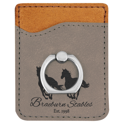 Gray Laserable Leatherette Phone Wallet with Silver Ring