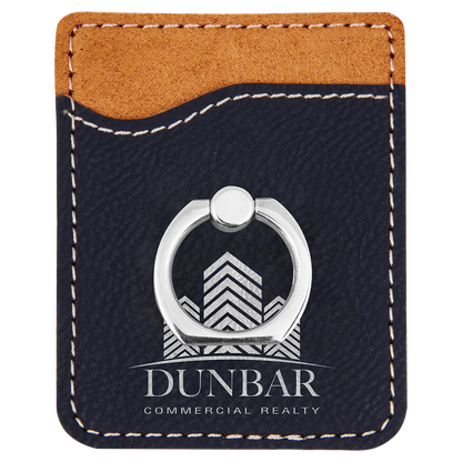 Black/Silver Laserable Leatherette Phone Wallet with Silver Ring