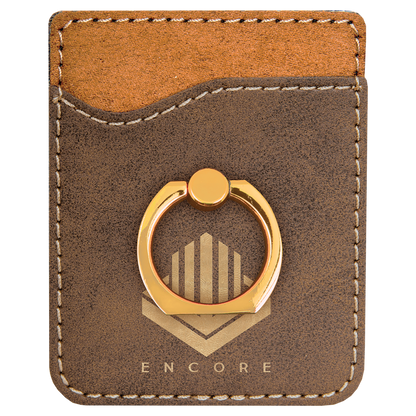 Rustic/Gold Laserable Leatherette Phone Wallet with Gold Phone Wallet with Silver Ring