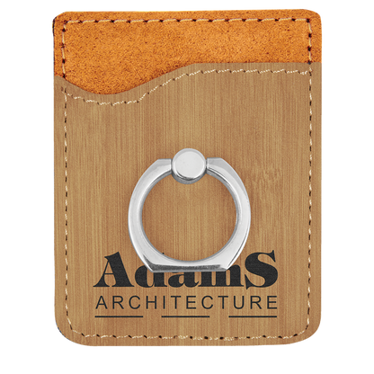 Bamboo Laserable Leatherette Phone Wallet with Silver Phone Wallet with Silver Ring