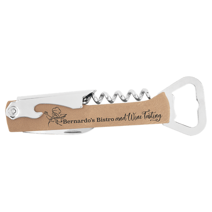 Light Brown Laserable Leatherette Wine Bottle Opener