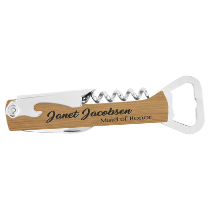 Bamboo Laserable Leatherette Wine Bottle Opener