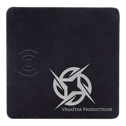 Black/Silver 8" x 8" Laserable Leatherette Phone Charging Mat