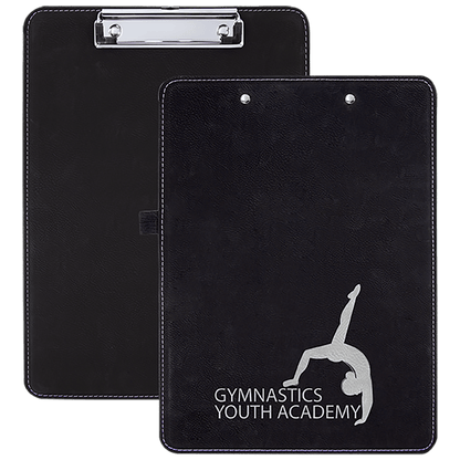 Black/Silver 9" x 12 1/2" Laserable Leatherette Clipboard