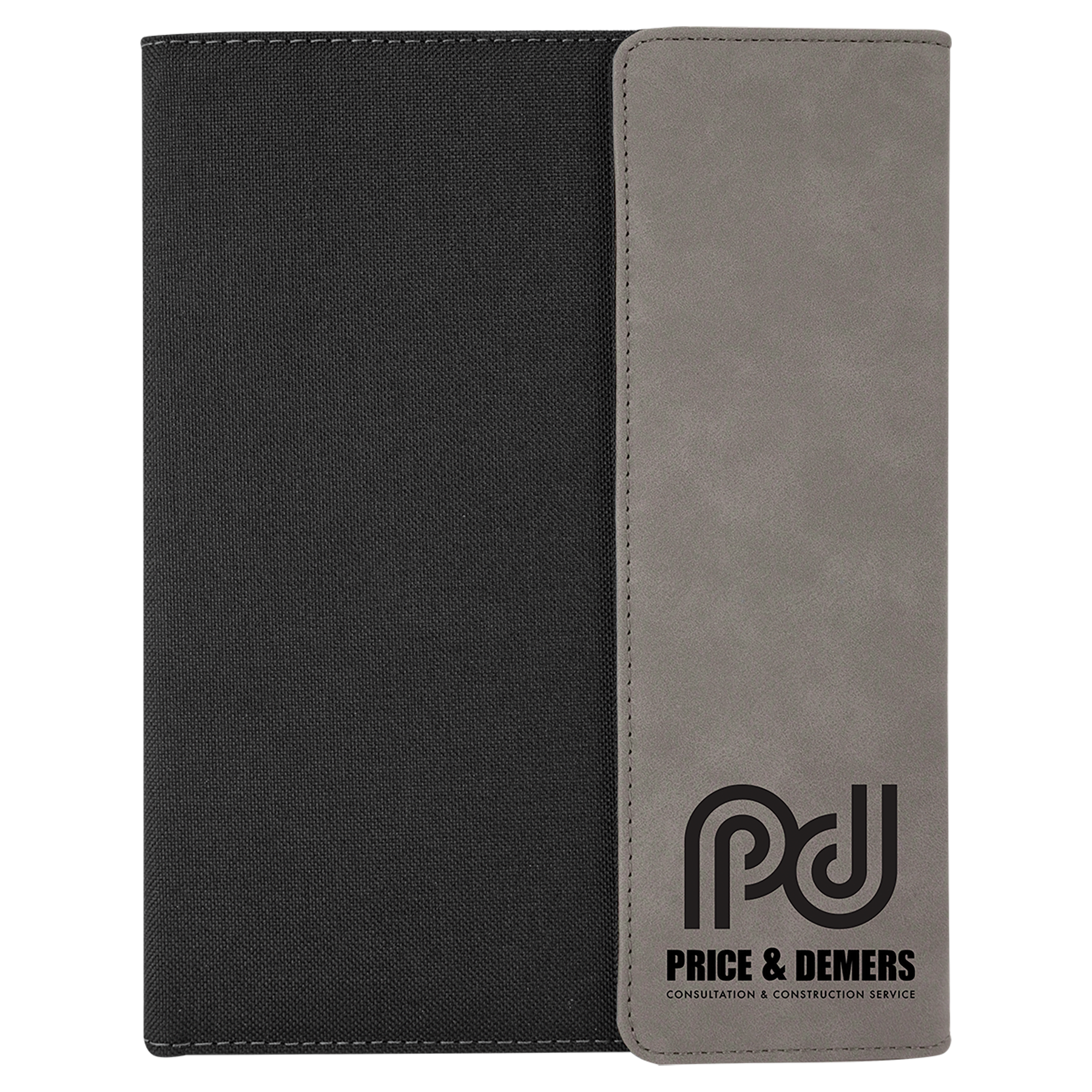 Gray Laserable Leatherette / Black 7" x 9" Canvas Portfolio with Notepad
