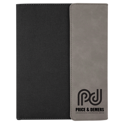 Gray Laserable Leatherette / Black 7" x 9" Canvas Portfolio with Notepad