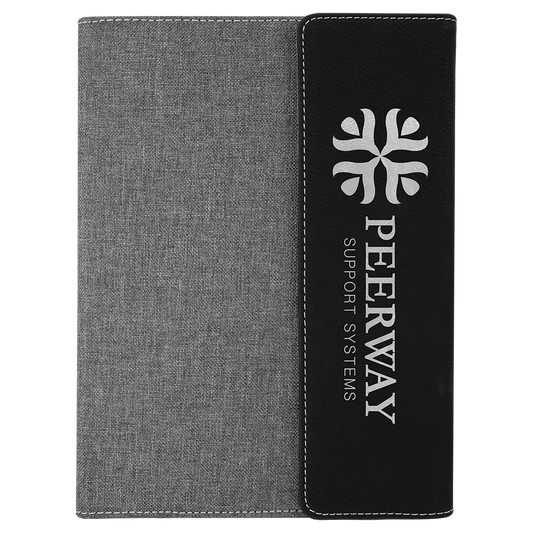 Black/Silver Laserable Leatherette /Gray 7" x 9" Canvas Portfolio with Notepad