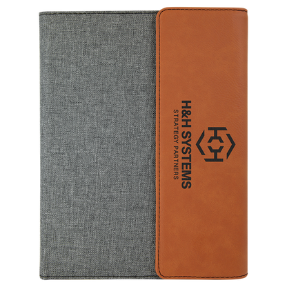 Rawhide Laserable Leatherette / Gray 7" x 9" Canvas Portfolio with Notepad