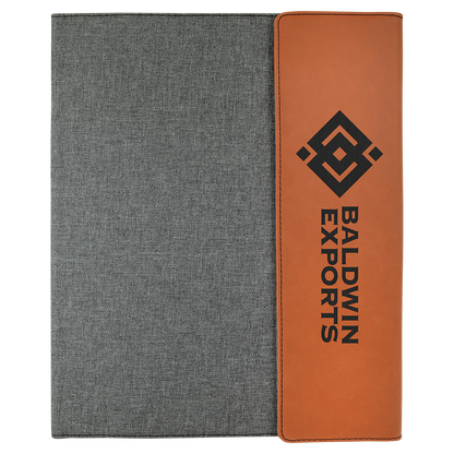 Rawhide Laserable Leatherette / Gray 9 1/2" x 12" Laserable Leatherette / Canvas Portfolio with Notepad