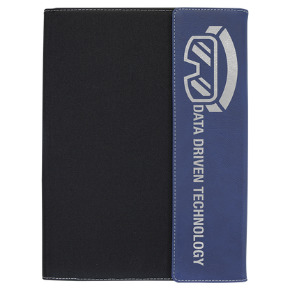 Blue/Silver Laserable Leatherette / Black 9 1/2" x 12" Laserable Leatherette / Canvas Portfolio with Notepad